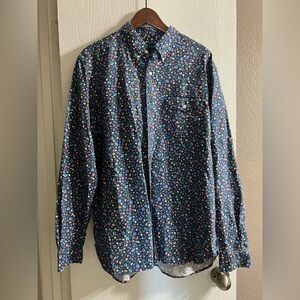 Polo Ralph Lauren Oxford Shirt Classic Fit Navy Blue Floral Print Men Sz XL